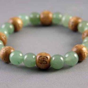 Karmalogy Lucky Karma Bead Bracelet Unisex Wealth/Good Luck Aventurine Green Tan